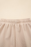 Parchment Textured Half Zip Kangaroo Pocket Top Drawstring Shorts Set