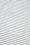 White Stripe Cap Sleeve Crew Neck Casual Tee with Chest Pocket