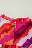Rose Abstract Print Shirred Yoke Ruffled Blouse