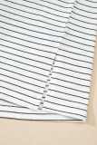 White Stripe Cap Sleeve Crew Neck Casual Tee with Chest Pocket