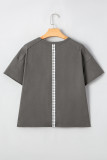 Medium Grey Lace Bow Raw Edge Drop Shoulder Casual T Shirt