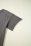 Medium Grey Lace Bow Raw Edge Drop Shoulder Casual T Shirt