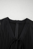 Black white Tie V Neck Pintuck Sleeveless Loose Romper