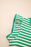 Green Stripe Print Contrast Collar Split Neck Flutter Sleeve Short Dress