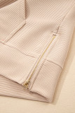 Parchment Textured Half Zip Kangaroo Pocket Top Drawstring Shorts Set