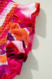 Rose Abstract Print Shirred Yoke Ruffled Blouse