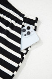 Black White Striped Short Sleeve Top and Shorts Set