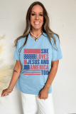 Light Blue SHE LOVES JESUS AND AMERICA TOO Flag Graphic T Shirt