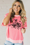 Peach Blossom Raw Seam Mix Texture Patchwork Rodeo Graphic Tee