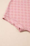 Apricot Pink Checkered Textured Round Neck T-shirt