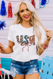 White usa Bow Letter Graphic Independence Day Fashion Tee