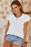 White Flounce Sleeve Pleated Textured Blouse