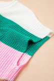 Multicolour Plus Size Striped Colorblock V Neck Short Sleeve Sweater