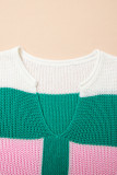Multicolour Plus Size Striped Colorblock V Neck Short Sleeve Sweater
