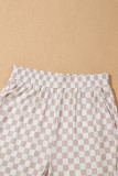 White Ribbed Texture Checkered Print 2pcs Tank and Pants Set
