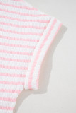 Pink Stripe Knitted Short Sleeve Top and Drawstring Shorts Set