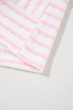 Pink Stripe Knitted Short Sleeve Top and Drawstring Shorts Set