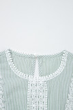 Green Stripe Lace Patchwork Crew Neck Tank Top