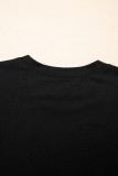 Black Ruffled Crew Neck Slim Fit Top