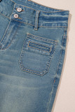 Sky Blue Double Button Patch Pocket Flare Leg Jeans