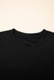 Black Ruffled Crew Neck Slim Fit Top