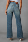 Sky Blue Double Button Patch Pocket Flare Leg Jeans