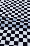 Black Checkered Ribbed Slim Fit Crew Neck T Shirt