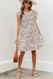 Khaki Leopard Ruffled Flutter Sleeve Keyhole Back Mini Dress