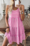 Rose Stripe U Neck Sleeveless Loose Fit Mini Dress