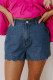 Sail Blue Scalloped Hemline Acid Wash High Waist Denim Shorts