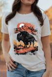 White Western Buffalo On Plains Graphic Crew Neck Tee