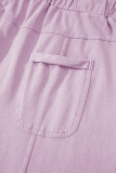 Pink Mineral Wash Exposed Seam Drawstring High Waist Wide Leg Cargo Pants