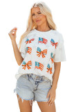 Khaki Patriotic Flag Bow Graphic Starry Round Neck T Shirt