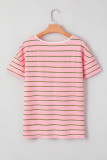 Pink Stripe V Neck Slim Fit Casual T Shirt