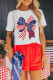 White Stars and Stripes Bow Print 4th of July T Shirt