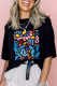 Black USA Flag Flower Graphic Drop Shoulder T Shirt