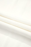 White Solid Drop Waist Pleated Wide Leg Casual Pants