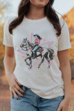 White Star Cowgirl Graphic Round Neck T Shirt