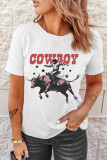 White COWBOY Star Graphic Crewneck Western Fashion Tee