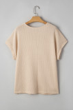 Oatmeal Lace Patchwork Waffle Short Sleeve Plus Size Top