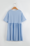 Sky Blue Star and Stripes Sequin Bow Patched T Shirt Babydoll Dress