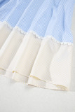 Multicolour Striped Patchwork Ric Rac Puff Sleeve Collared Mini Dress