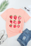 Pink Strawberry Fruit Pattern Graphic Tee