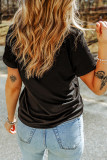 Black Chenille Pumpkin Patched Casual Cotton Blend T Shirt