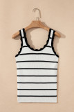 Black Striped Scalloped Edge U Neck Sleeveless Sweater Vest