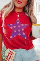Red Rhinestone Star Pattern Independent Day T Shirt