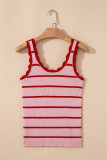 Rose Stripe Striped Scalloped Edge U Neck Sleeveless Sweater Vest