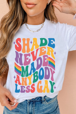 White SHADE NEVER MADE ANYBODY LESS GAY Pride Graphic Tee