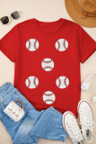 Red Glittering Rugby Pattern Crew Neck Game Day T Shirt