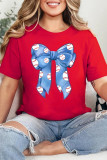 Red Rugby Bowknot Graphic Crew Neck Tee